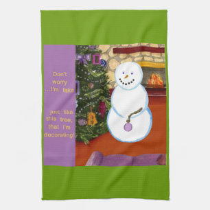 Schneemann schmückt Weihnachtsbaum Küchentuch