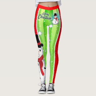 Schneemann / Schneeflocke / Weihnachten / Grün & R Leggings
