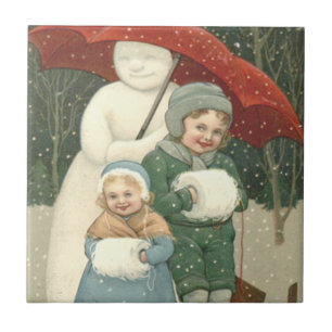 Schneemann Schneekinder Winter Fliese