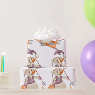 Schneemann Skifahren Geschenkpapier
