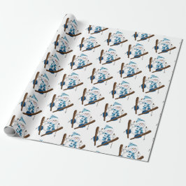 Schneemann Skifahren in Weiß Geschenkpapier
