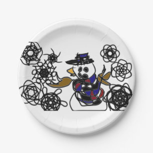 Schneemann Spaß warm Pappteller