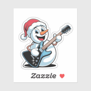 Schneemann spielt elektrische Gitarre Santa Weihna Aufkleber