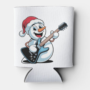 Schneemann spielt elektrische Gitarre Santa Weihna Dosenkühler