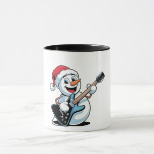 Schneemann spielt elektrische Gitarre Santa Weihna Tasse