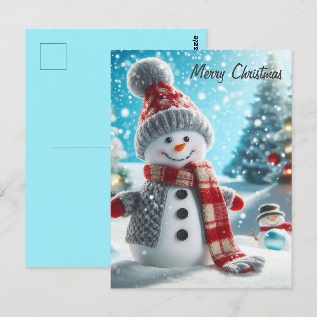 Schneemann stehend in Winterlandschaft Postkarte (Vorne/Hinten)