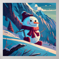 Schneemann steigt zu Weihnachten Berge an