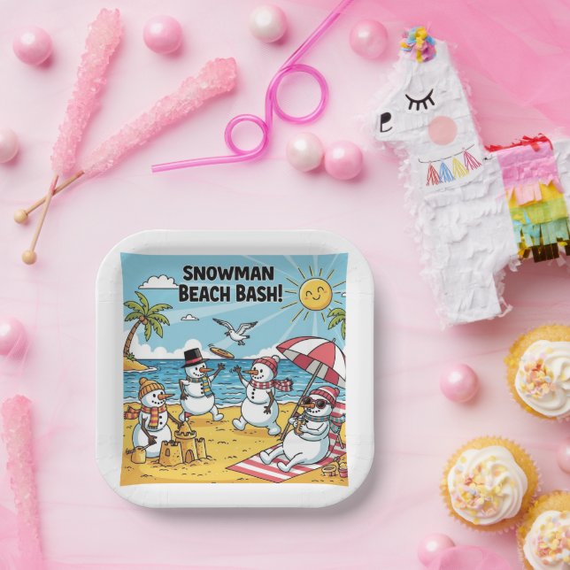Schneemann-Strand-Bash Pappteller (Party)