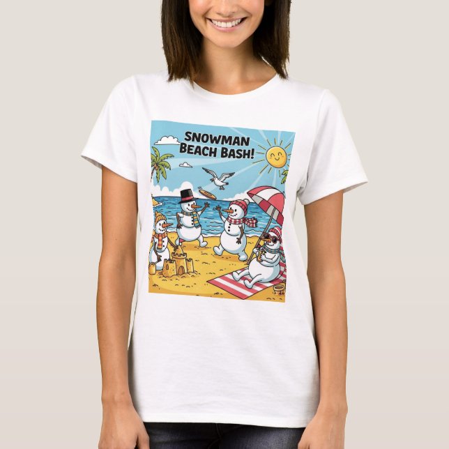 Schneemann-Strand-Bash T-Shirt (Vorderseite)
