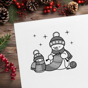 Schneemann strickt Weihnachten Gummistempel