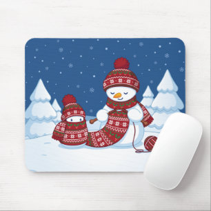 Schneemann strickt Weihnachtsschal Mousepad