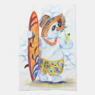 Schneemann-Surfer-Küchenhandtuch Geschirrtuch