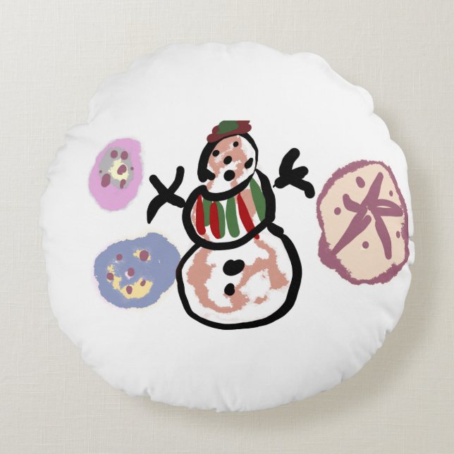 Schneemann süß rundes kissen (Vorderseite)