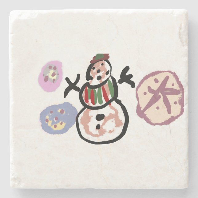 Schneemann süß steinuntersetzer (Vorderseite)