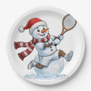 Schneemann Tennisspieler Weihnachten 2026 Feiertag Pappteller