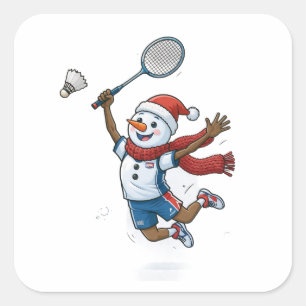 Schneemann Tennisspieler Weihnachten 2026 Feiertag Quadratischer Aufkleber