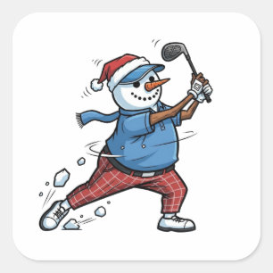 Schneemann Tennisspieler Weihnachten 2026 Urlaub Quadratischer Aufkleber