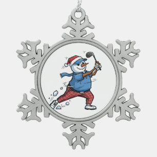 Schneemann Tennisspieler Weihnachten 2026 Urlaub Schneeflocken Zinn-Ornament