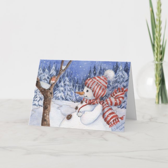 Schneemann u. Robin-Feiertags-Karte Feiertagskarte (Vorderseite)