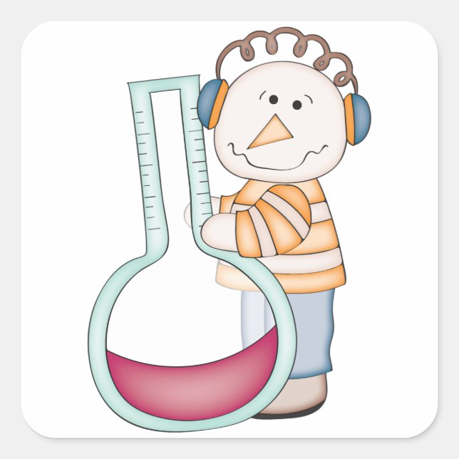 Schneemann überprüft die Temperatur Quadratischer Aufkleber (Vorderseite)