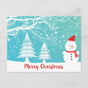 Schneemann und Abstrakte Schneeflocken Postkarte