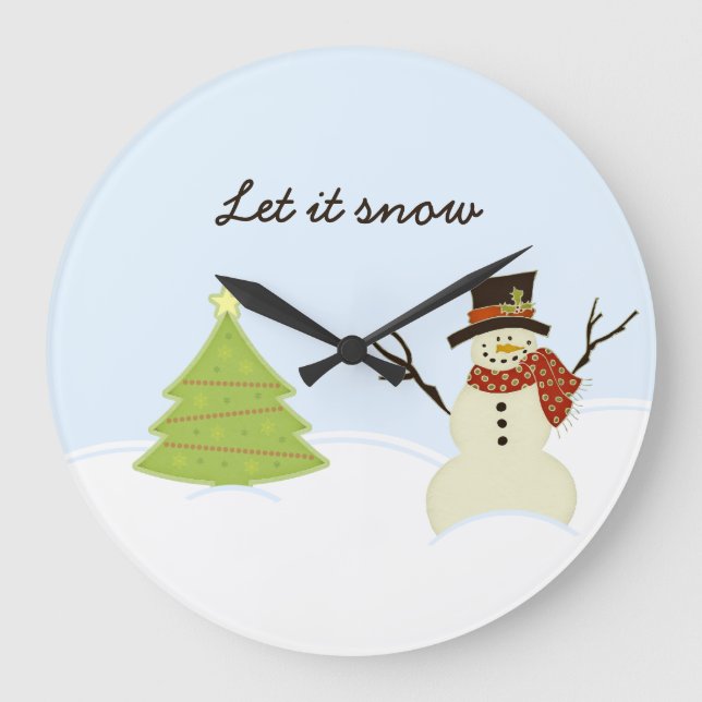 Schneemann und Baum Große Wanduhr (Vorderseite)
