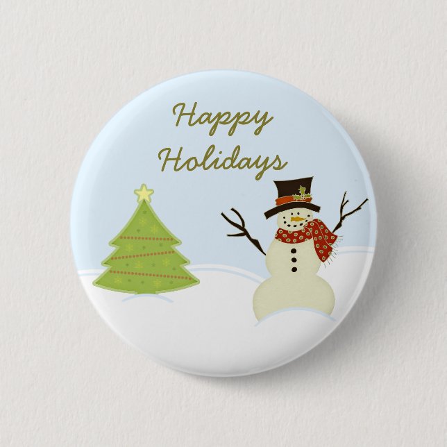 Schneemann und Baumweihnachtsknopf Button (Vorderseite)