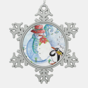 SCHNEEMANN-UND DES PINGUINS WINTERSERENADE SCHNEEFLOCKEN Zinn-Ornament