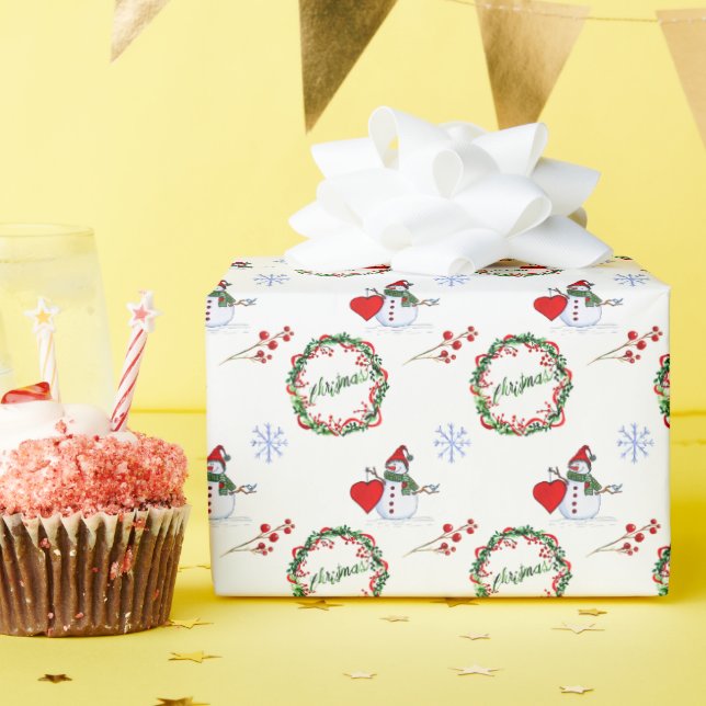 Schneemann und festliche Krustenmuster Geschenkpapier (Geburtstagsparty)