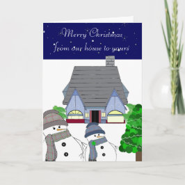 Schneemann und gemütliches Haus Feiertagskarte