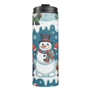 Schneemann und Gnom-Dorf Thermosbecher