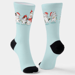 Schneemann und Kätzchen mit Weihnachtsbeleuchtung Socken