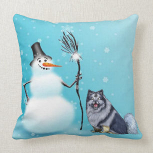 Schneemann-und Keeshond Kissen
