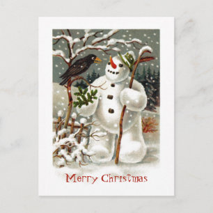 Schneemann und Krähe Postkarte