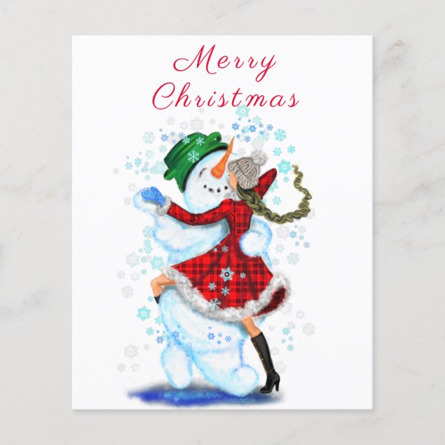 Schneemann und Mädchen tanzen Weihnachtsflyer Flyer (Vorne)