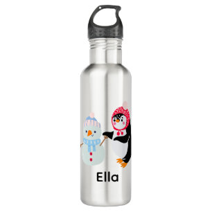 Schneemann und Pinguin erfroren Edelstahlflasche