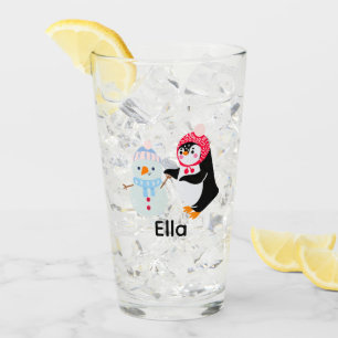 Schneemann und Pinguin erfroren Glas