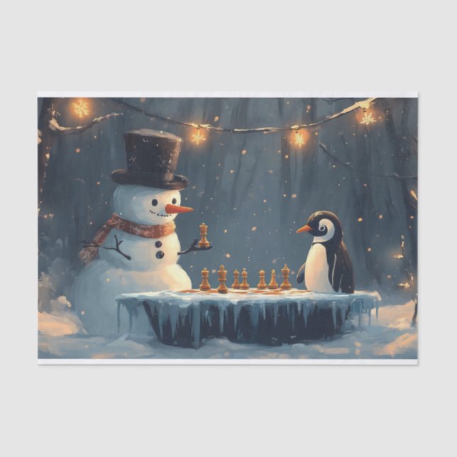 Schneemann und Pinguin spielen Schach Seidenpapier (Vorderseite)