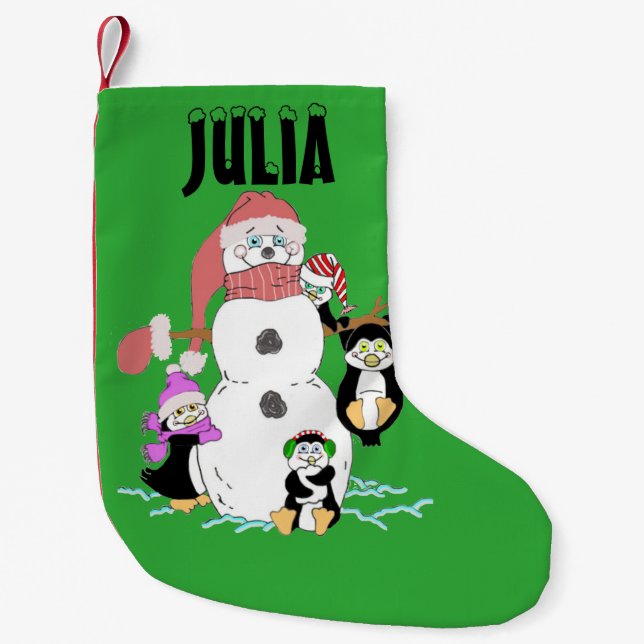 Schneemann und Pinguine Weihnachten Kleiner Weihnachtsstrumpf (Vorderseite)
