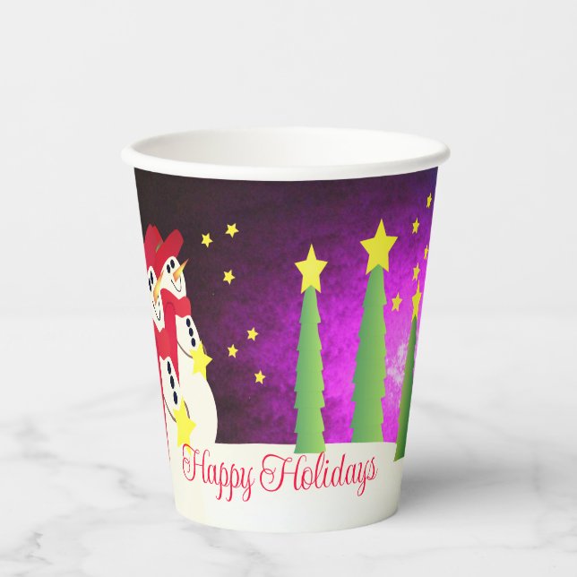 Schneemann und Rote Skarven Pappbecher (Vorderseite)