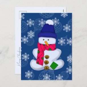 Schneemann und Schneeflocken. Frohe Weihnachten