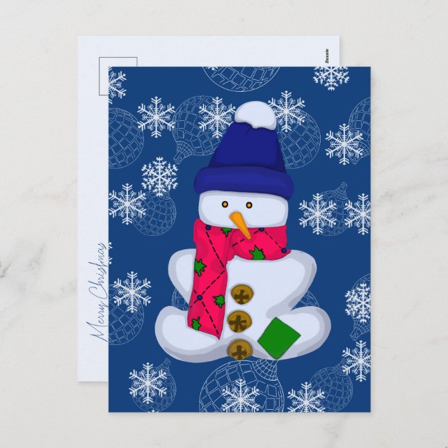 Schneemann und Schneeflocken. Frohe Weihnachten (Vorne/Hinten)