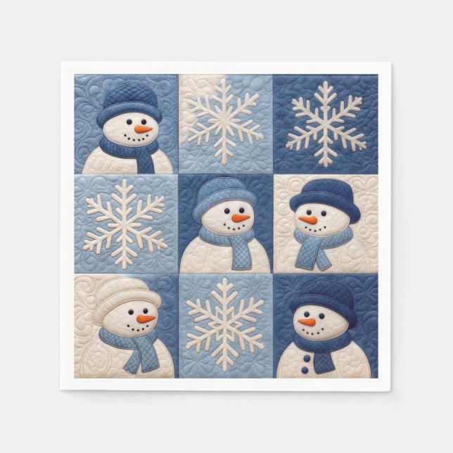 Schneemann und Schneeflocken Quilt Muster Serviette (Vorderseite)