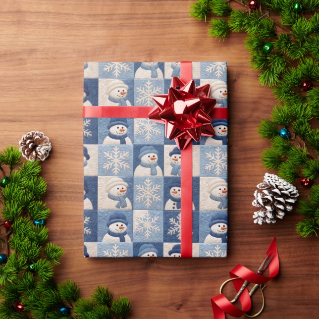 Schneemann- und Schneeflocken-Quiltmuster Geschenkpapier (Feiertagsgeschenk)