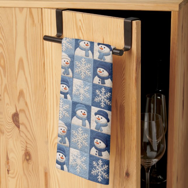 Schneemann- und Schneeflocken-Quiltmuster Geschirrtuch (Drittel gefaltet)