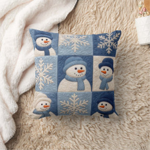 Schneemann-und Schneeflocken-Quiltmuster Kissen