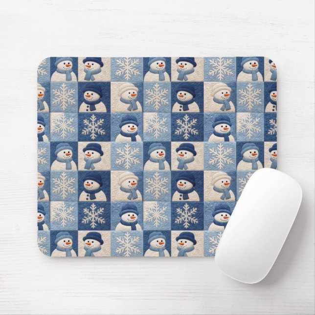 Schneemann- und Schneeflocken-Quiltmuster Mousepad (Mit Mouse)