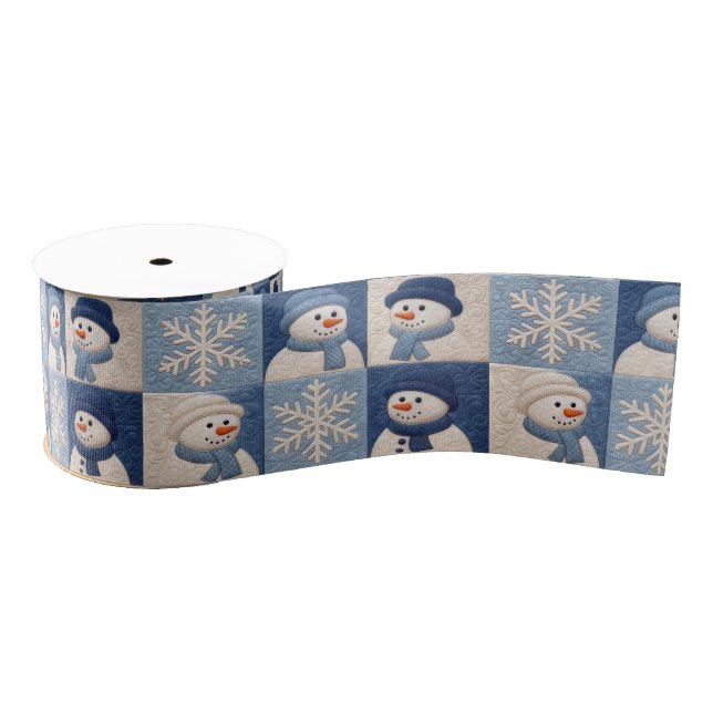 Schneemann- und Schneeflocken-Quiltmuster Ripsband (Spule)