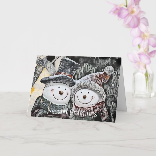 Schneemann und Schneefrau zeichne individuell anpa Karte (Orchidee)