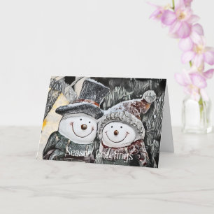 Schneemann und Schneefrau zeichne individuell anpa Karte